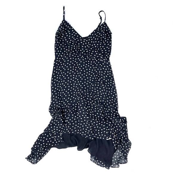 Express Polka Dot Ruffle Wrap Front Hi-Lo Maxi Dress - Picture 4 of 7
